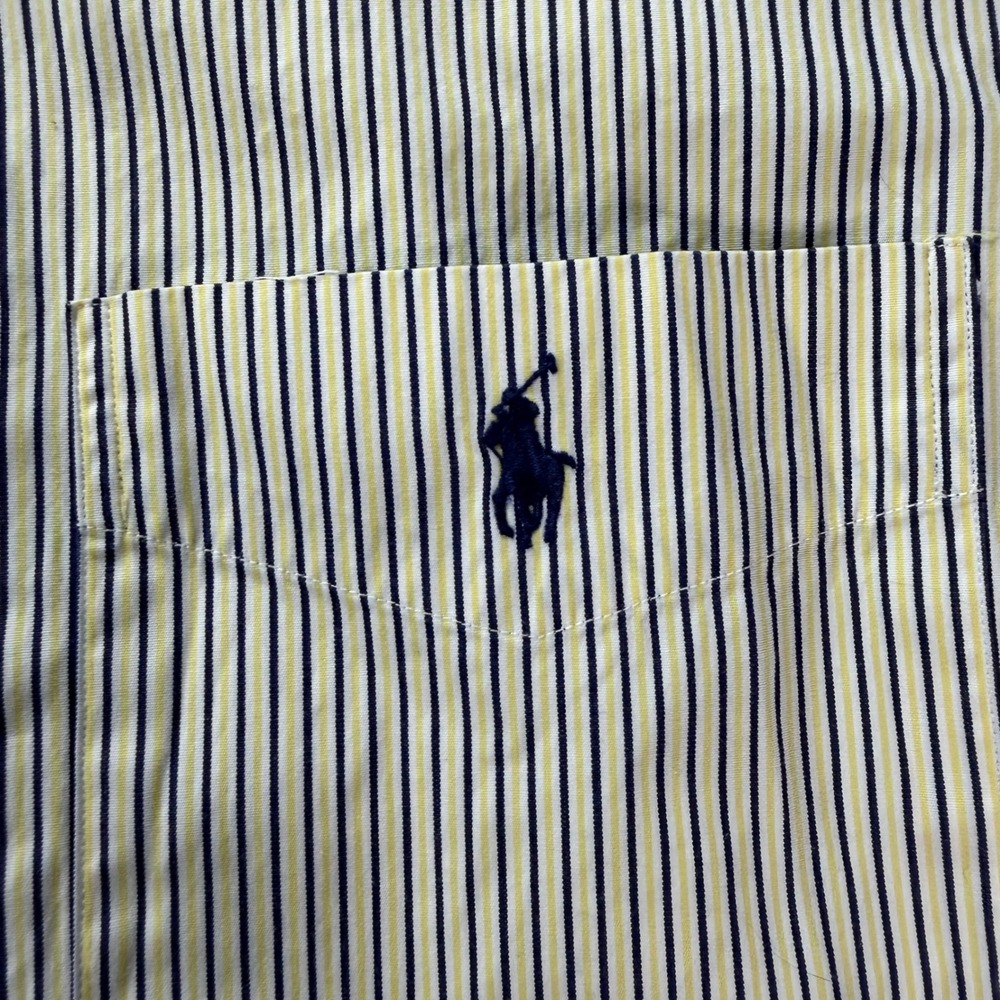 Ralph Lauren Classic Fit Striped Button Down Shirt Yellow Navy Blue Mens 16.5 - Picture 3 of 9